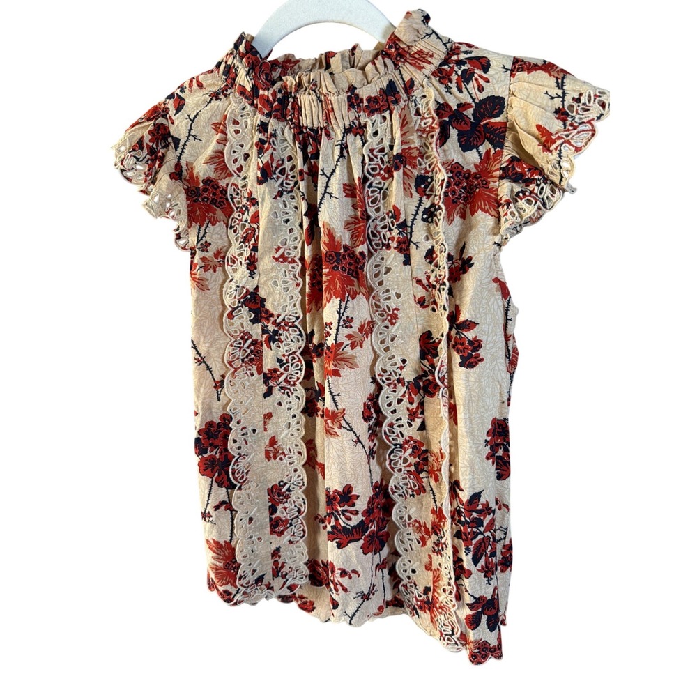 Cottagecore Cotton Floral Blouse | Cream Red | Sea New York Eyelet Lace Top 6